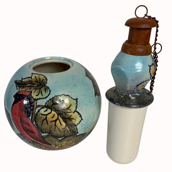 Talavera Tabletop Oil Lamp Cardinal of Peace VTG Artist Sign Outdoor Patio Torch - Picture 7 of 16